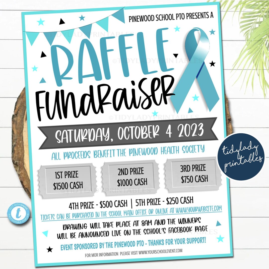 Teal Ribbon Raffle Fundraiser Flyer: Editable Template (digital) - Etsy