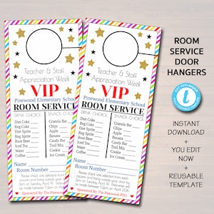 EDITABLE Room Service Door Hanger, INSTANT DOWNLOAD, Teacher and Staff Appreciation Ideas, Printable Editable Thank You Tags, School Pto Pta