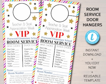 EDITABLE Room Service Door Hanger, INSTANT DOWNLOAD, Teacher and Staff Appreciation Ideas, Printable Editable Thank You Tags, School Pto Pta
