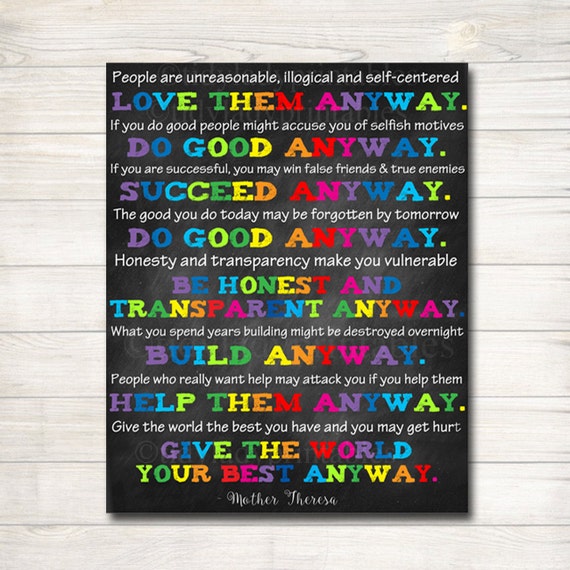 Classroom Decor Inspirational Poster School Counselor Office Decor Social Worker Office High School Classroom Poster Mother Theresa Quote