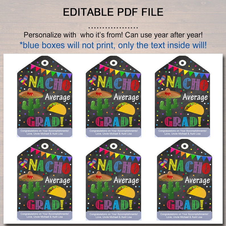 Paper Mexican Themed Graduation Party Editable Pdf File Instant Download Editable Nacho Average Grad Appreciation Favor Thank You Gift Tags Stickers Labels Tags