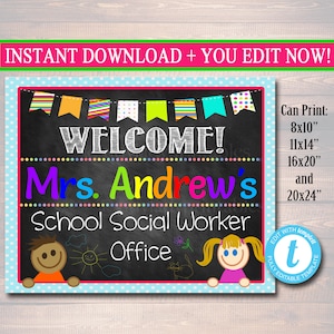 Editable Social Worker Office Sign: Personalized Door Decor (Digital Download)