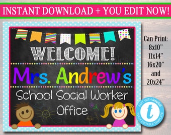 Editable Social Worker Office Sign: Personalized Door Decor (Digital Download)