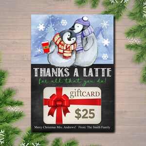 Titulaire de la carte de café MODIFIABLE, Merci un titulaire de la carte-cadeau de vacances Latte, Stuffer de bas imprimable, Cadeaux de professeur de vacances, TÉLÉCHARGEMENT INSTANTANÉ