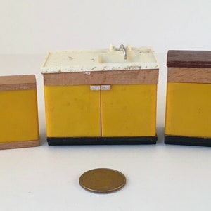 Vintage Lundby Dollhouse Barton Kitchen Set Sink Counter Yellow Miniature RARE