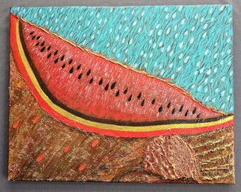Watermelon Tears Mixed Media Painting Paint Art Canvas