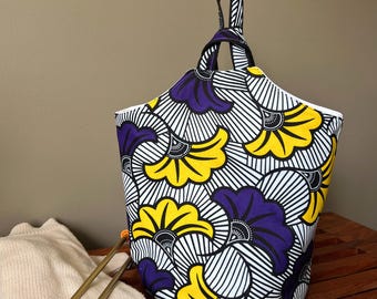 Gingko AOP Extra Large Knitting Project Bag, Knitting Project Bag Sweater Size, Knitting Tote Bag