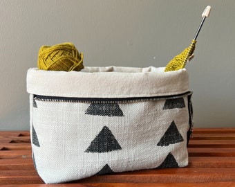 Cat Proof Mudcloth Knitting Project Bag, Crochet Yarn Project Bag, Gifts for Knitters, Sock Project Bag, Project Bag for Knitting