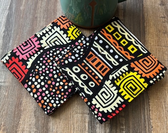 African Fabric Coasters, Mug Rug, Coaster Set of 6, Absorbent Coasters, Housewarming Gift, Hostess Gift, Drink Coaster, Fabric Coaster