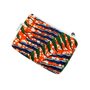 Orange Travel Pouch, Cosmetic Bag, Makeup Pouch, Zippered Pouch, Purse Organizer, African Zipper Pouch, Small Makeup Bag, Pouch with Zipper
