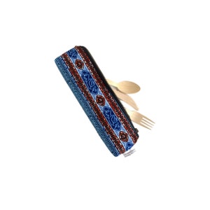 Blue African fabric reusable utensil cutlery pouch, fabric cutlery pouch,  cloth utensil carrying case, silverware pouch