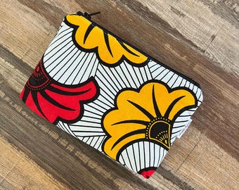 Gingko Cosmetic Bag, Makeup Pouch, Zippered Pouch, Purse Organizer, African Zipper Pouch, Small Makeup Bag, Pouch with Zipper