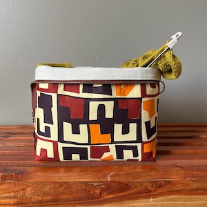 Kuba Print Knitting Project Bag, Crochet Project Bag, Yarn Project Bag, Gifts for Knitters, Sock Project Bag, Project Bag for Knitting