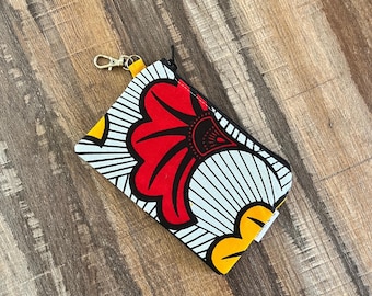 African Fabric Small Coin Purse with Swivel Hook, Gingko Small Change Pouch
