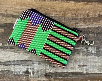African Fabric Small Coin Purse, Small Coin Pouch, Key Chain Change Purse