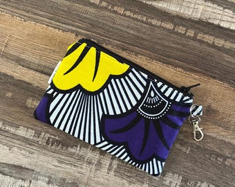 African Fabric Small Coin Purse with Swivel Hook, Gingko Small Change Pouch