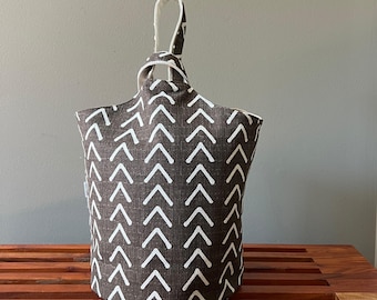 Mudcloth AOP Extra Large Knitting Project Bag, Knitting Project Bag Sweater Size, Knitting Tote Bag, Over Arm
