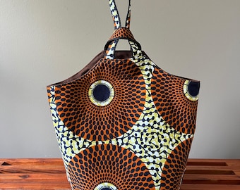 Brown AOP Extra Large Knitting Project Bag, Over the Arm Project Bag Sweater Size, Knitting Tote Bag