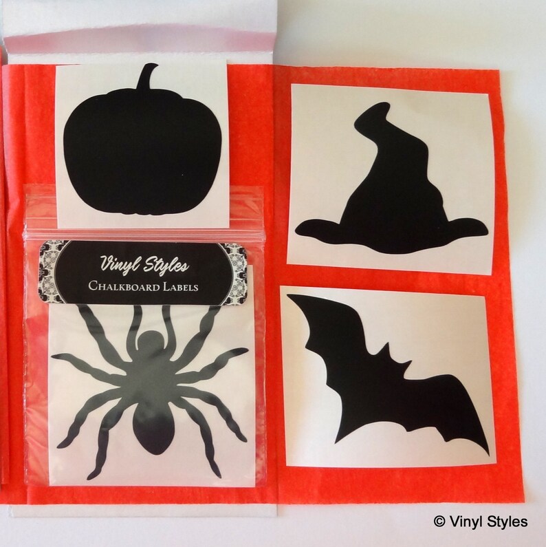 25 Vinyl Halloween Chalkboard Labels 14 Removable Decal Sticker-Wedding Party Mason Jars Glasses Witch Pumpkin Spider Bat 100 Black 50