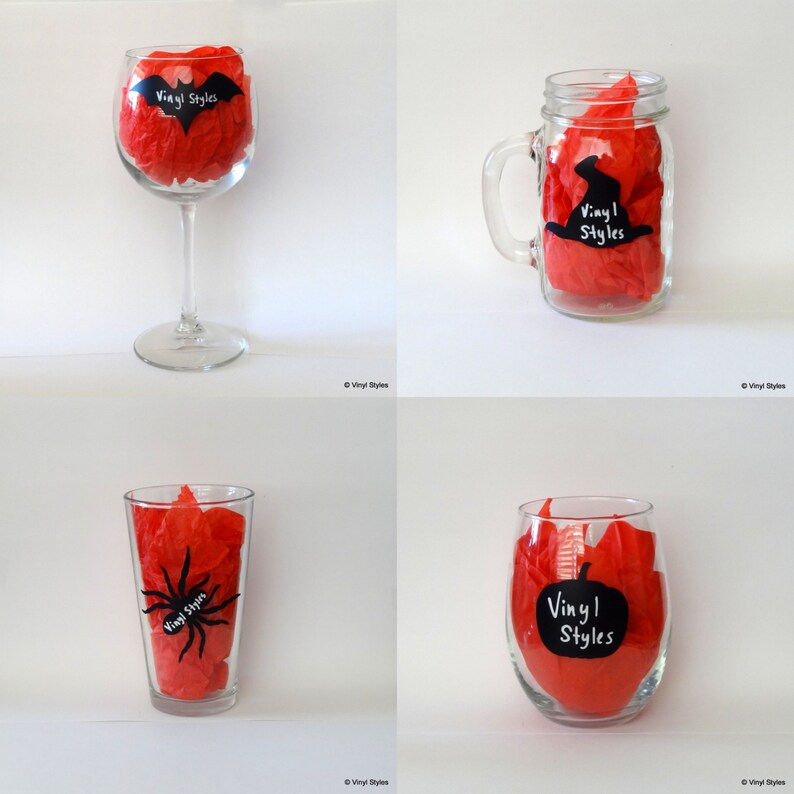 25 Vinyl Halloween Chalkboard Labels 14 Removable Decal Sticker-Wedding Party Mason Jars Glasses Witch Pumpkin Spider Bat 100 Black 50
