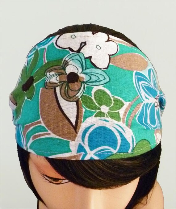 Teal Turq Green Bold Flower Print Headband Boho Hippie Head  display picture 2