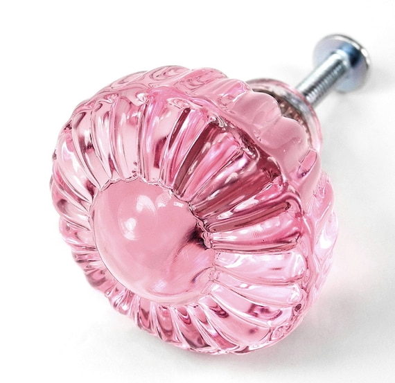 Items similar to Set/2 Pink Glass Knobs, Kitchen Drawer Pulls