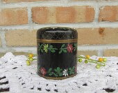 Vintage Chinese Cloisonne Tobacco Tea Jar Container Cylinder Brass Flowers Tea caddy
