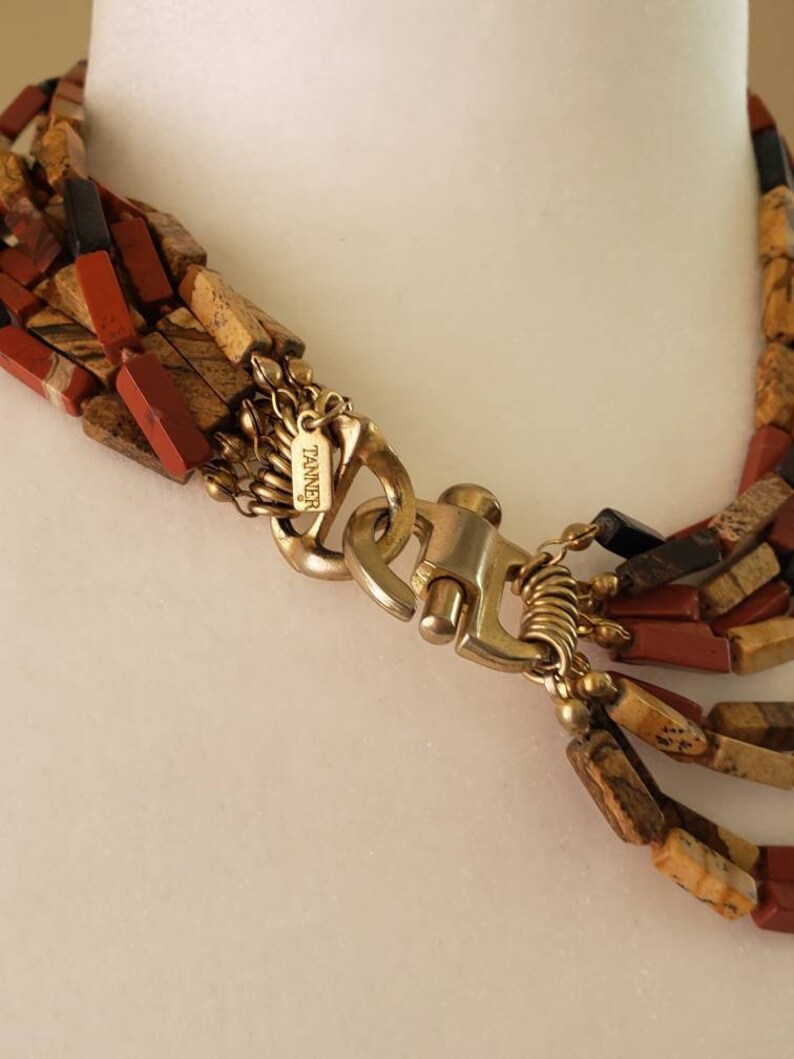 Vintage boho Carolyn Tanner black onyx red and picture jasper stone bead