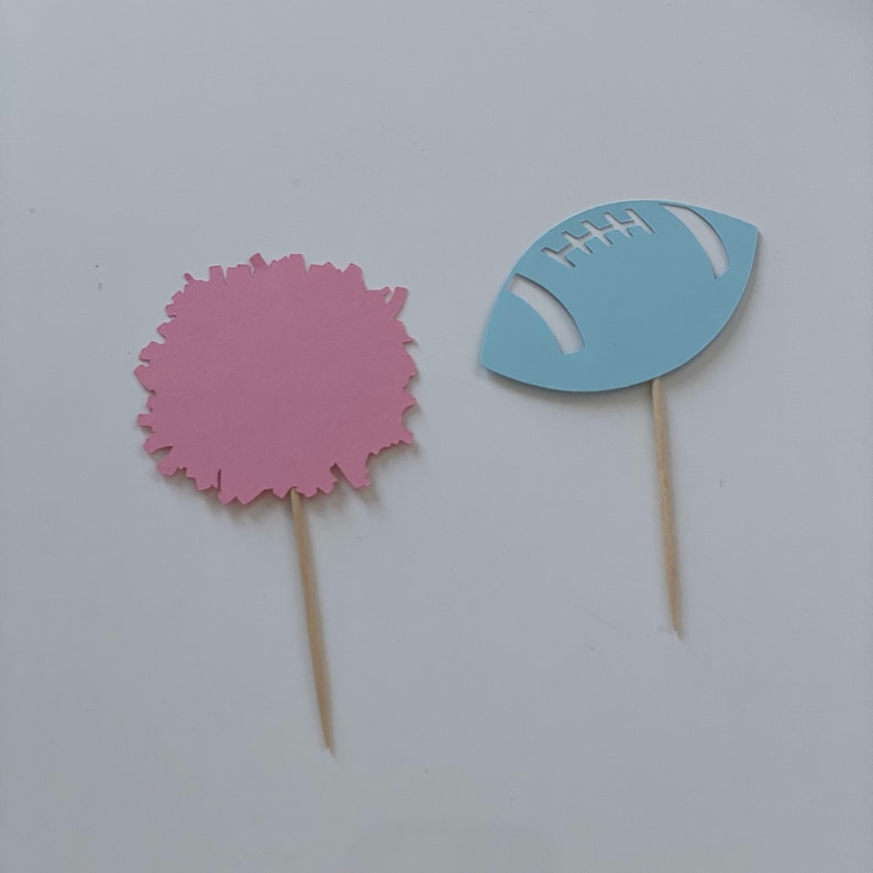 Gender reveal cupcake toppers football cupcake toppers pom Etsy
