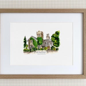 West Tower Aughton, personalisierter Druck, Aquarell Illustration
