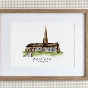 St. Michael-Kirche, personalisierter Druck, Aquarell Illustration