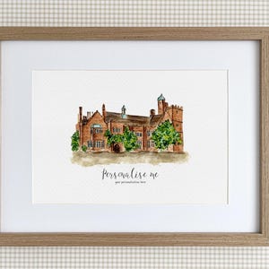 Lanwades Hall personalisierter Druck, Aquarell Illustration