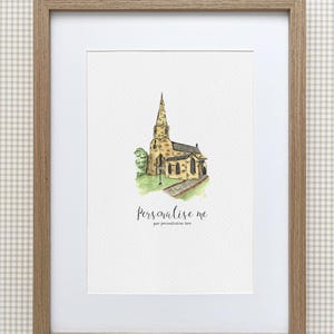 St. Cuthbert's Halsall personalisierter Druck, Aquarell Illustration