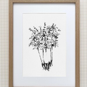Monochrome Blumenstrauß, Aquarell Illustration