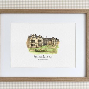 Coombe Lodge Aquarell Illustration - Personalisierter Druck
