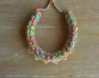 MYRTO - chunky knitted colorful t shirt yarn necklace