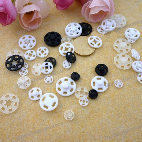 1000set KAM Snaps Fasteners Press Studs Invisible Poppers  Plastic buttons Clear Transparent black white U pick
