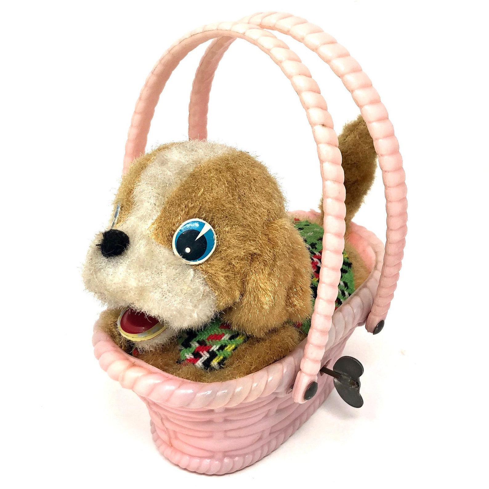 Vintage Wind up Crying Toy Puppy in Basket Wind up Toy Dog Etsy