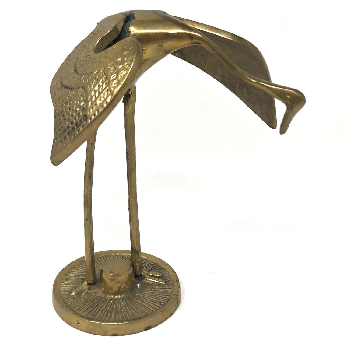 Vintage Brass Crane Sculpture Leonard Silver Crane Figurine Etsy