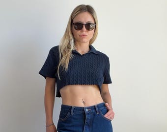 Y2K Cutoff Polo (L) large navy blue womens top