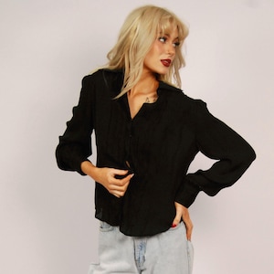 Y2K Silk Blouse (S) small black vintage