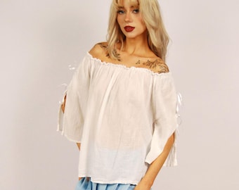 80s Peasant Blouse (M) medium white vintage womens top