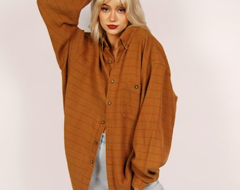 Camisa vintage de hombre marrón de los años 90 (XL)