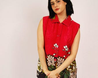 70s Puffy Satin Vest (M) medium pink vintage
