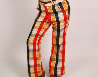 60s Plaid Trousers (31") yellow red pants vintage