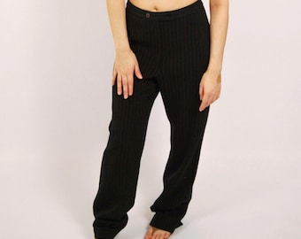 80s Pinstripe Trousers (8) black vintage womens pants