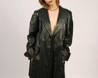 Gabardina de cuero verde de los años 60 (talla S) vintage pequeña