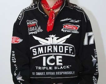 Vintage Racing Jacket (L) Black Y2k Smirnoff Ice Nascar Men Women