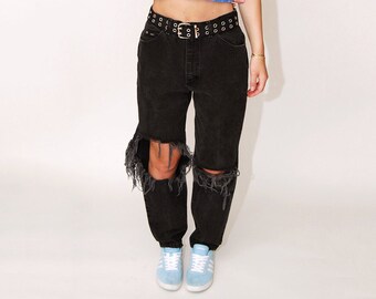 Buy 80s Ripped Jeans 12 Vintage Black Faded Gray Women 28 29