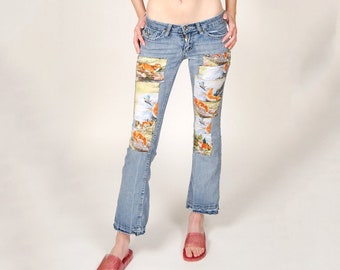 Y2K Patchwork Jeans (0) vintage low rise flare skinny 26 fox patch xxs